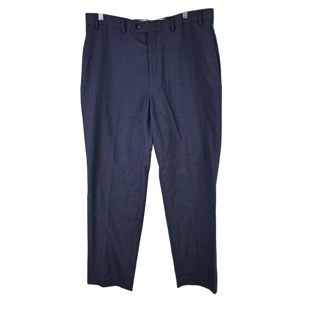 Mens Ralph Lauren Navy Blue Dress Pants Flat Front Polyester Blend Size 36X32